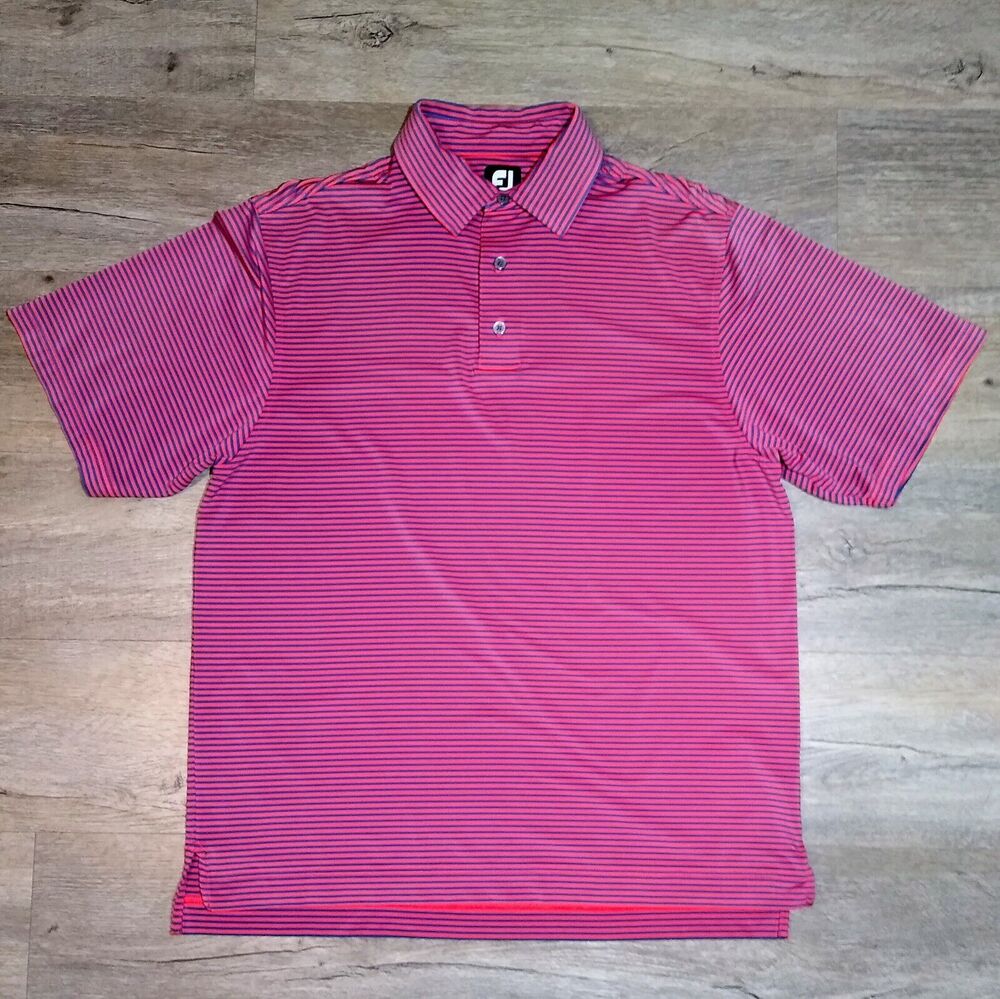 FJ Footjoy Mens Size Large Short Sleeve Golf Casual Polo Shirt Striped
